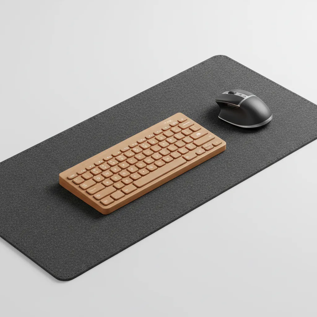 Large charcoal merino wool felt desk blotter with keyboard and mouse